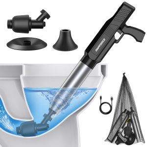 electric toilet plunger for bathroom, high pressure air plunger, heavy duty clog remover for toilets, toilet drain unclogger